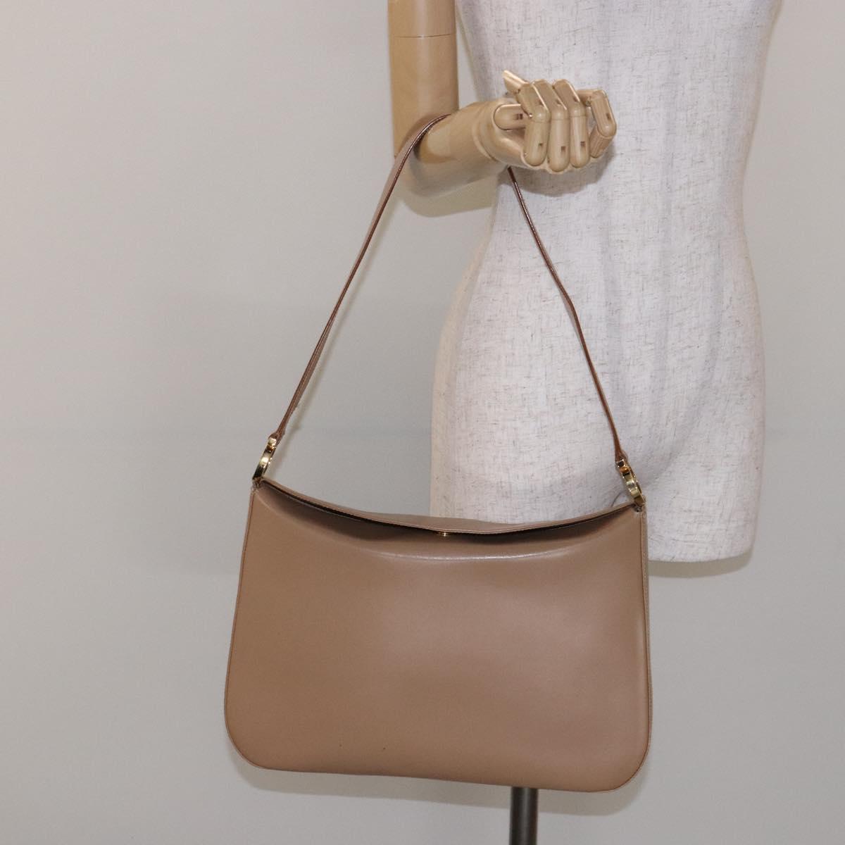 Salvatore Ferragamo Gancini Shoulder Bag Leather Beige Gold Auth BA4057