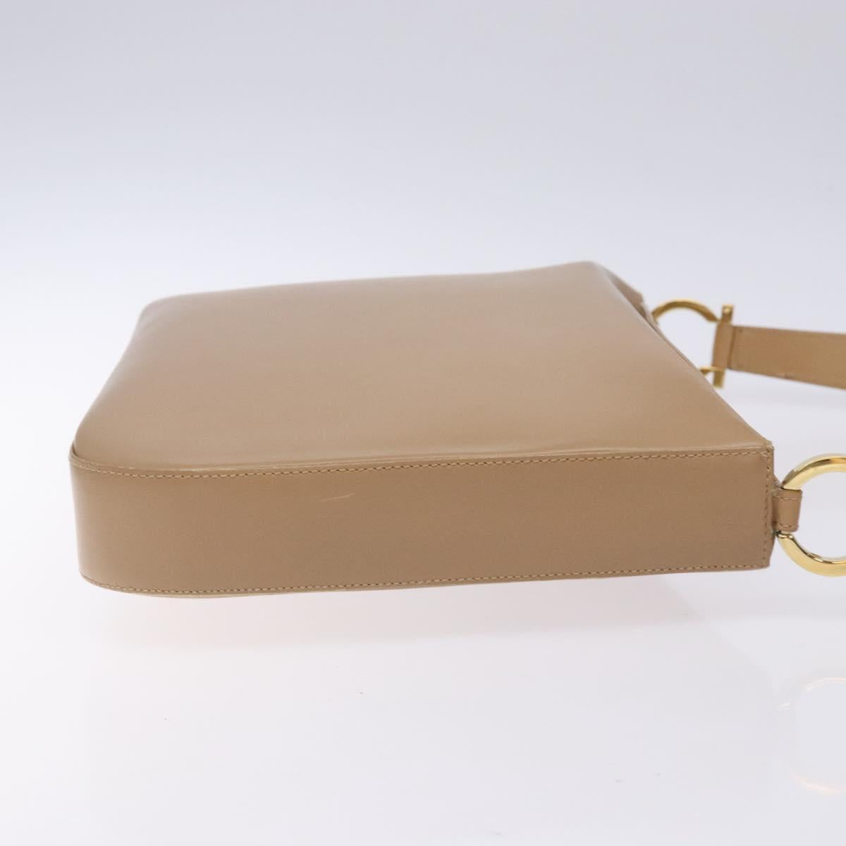 Salvatore Ferragamo Gancini Shoulder Bag Leather Beige Gold Auth BA4057