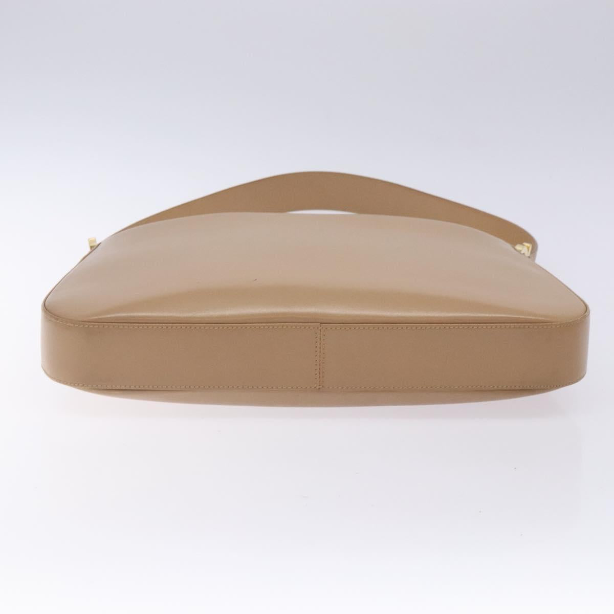 Salvatore Ferragamo Gancini Shoulder Bag Leather Beige Gold Auth BA4057