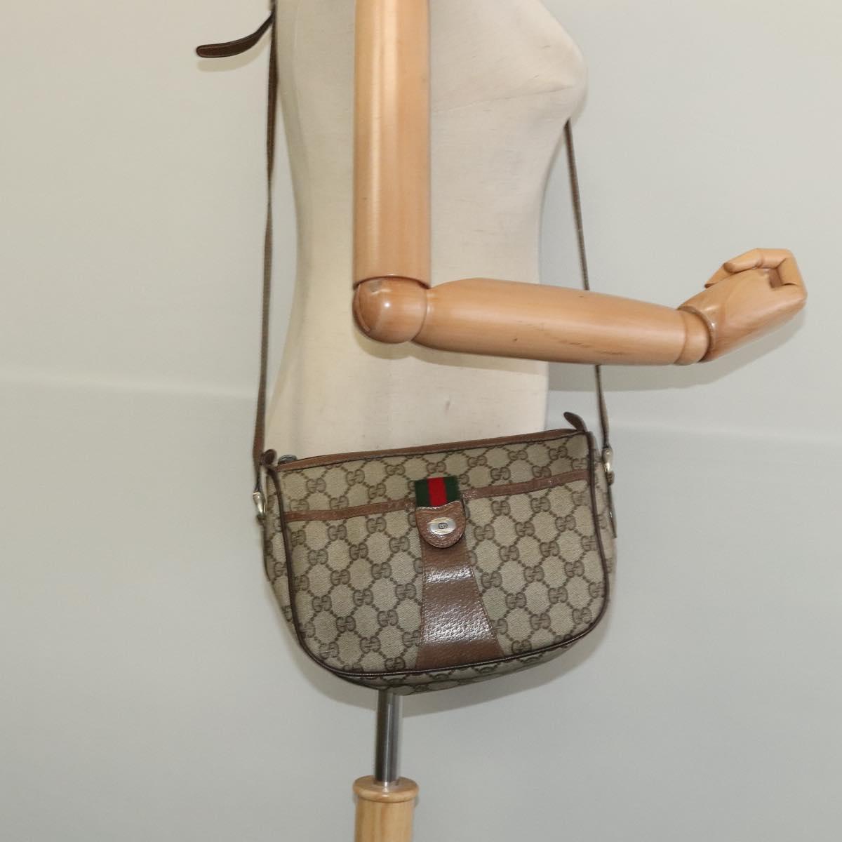 GUCCI GG Supreme Web Sherry Line Bag PVC Beige Gold 89 02 032 Auth BA4062