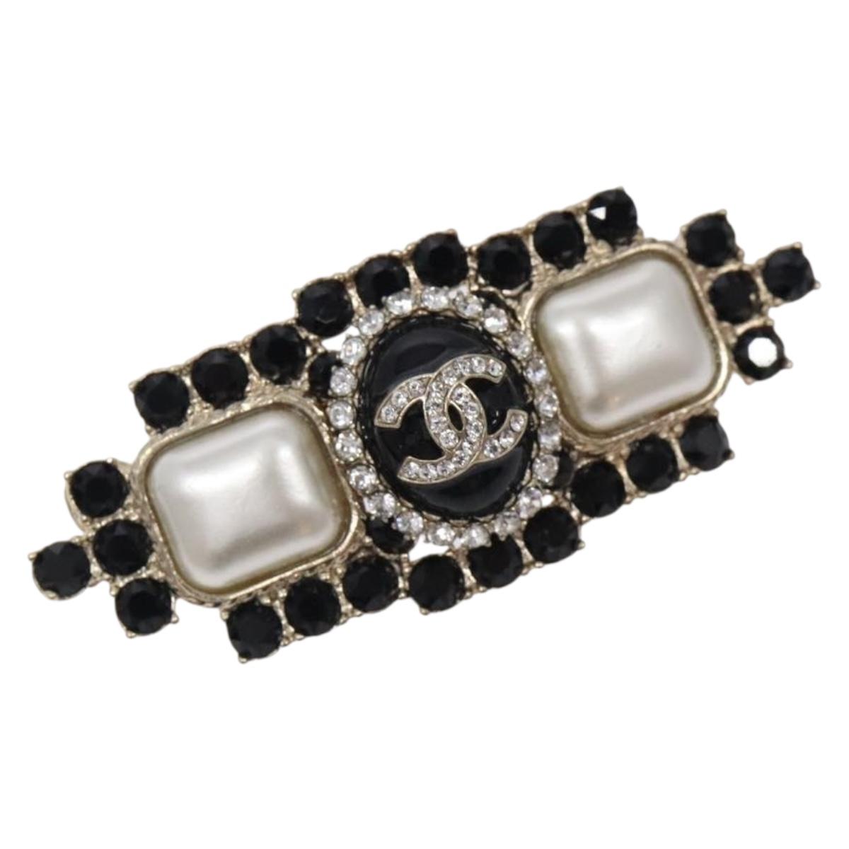 CHANEL COCO Mark Brooch metal Black CC Auth BA4085M