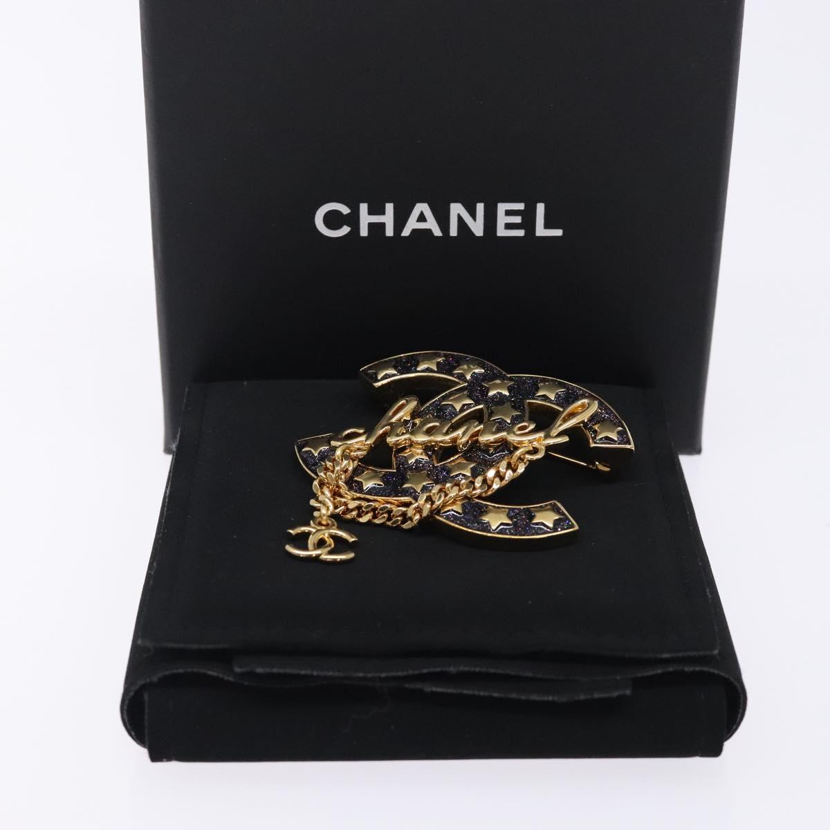 CHANEL COCO Mark Brooch metal Gold CC Auth BA4087M