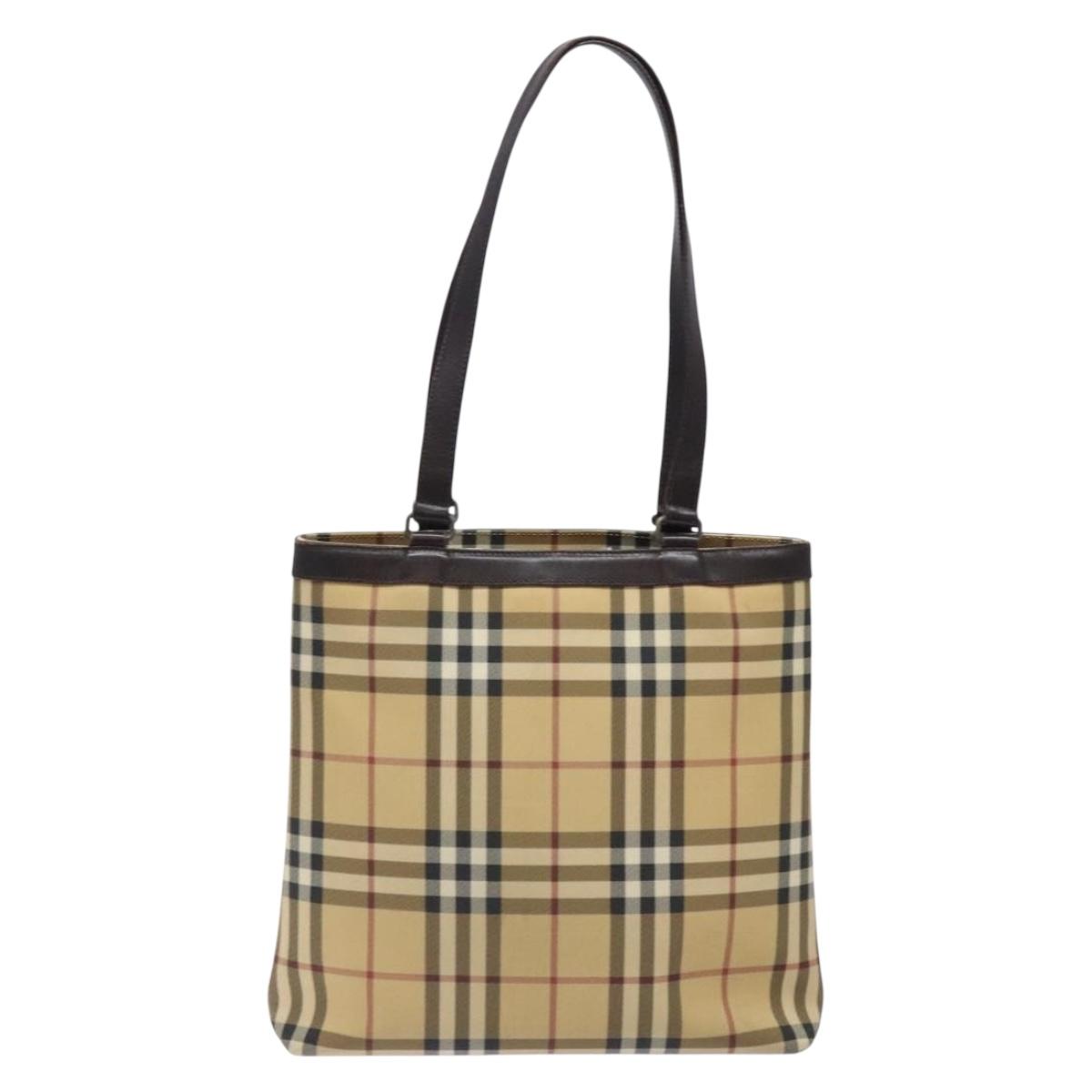 BURBERRY Nova Check Tote Bag PVC Beige Auth BA4094