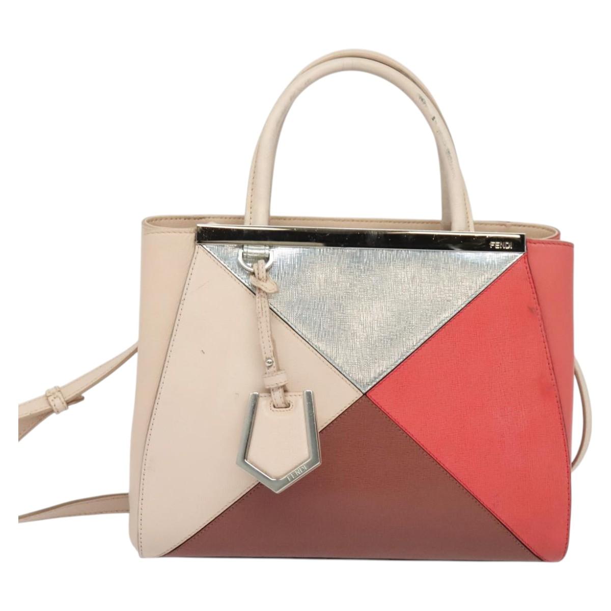 FENDI Petite to Jules Hand Bag Leather 2way Pink Silver Auth BA4096