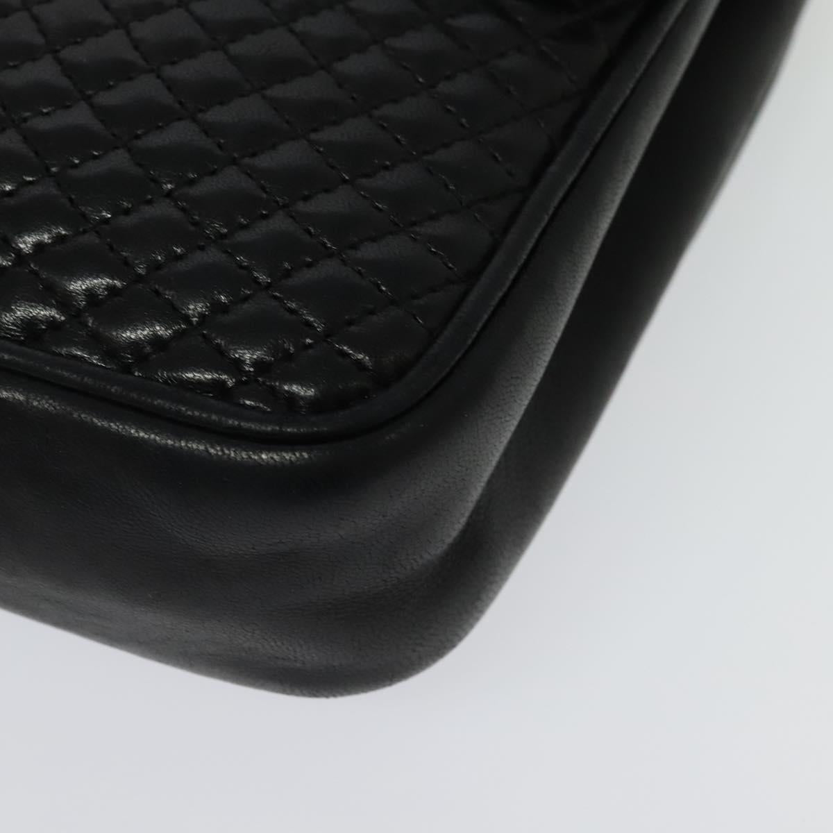 BALLY Quilted Shoulder Bag Leather Black Gold Auth BA4098
