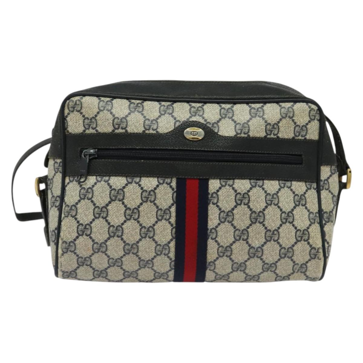 GUCCI GG Supreme Sherry Line Shoulder Bag PVC Navy Gold 98 02 005 Auth BA4122
