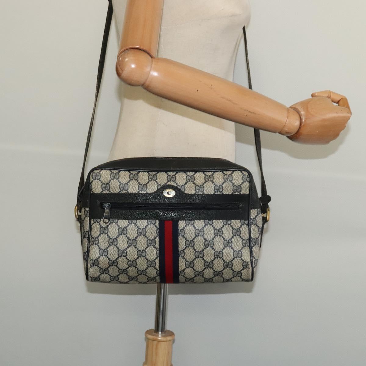 GUCCI GG Supreme Sherry Line Shoulder Bag PVC Navy Gold 98 02 005 Auth BA4122