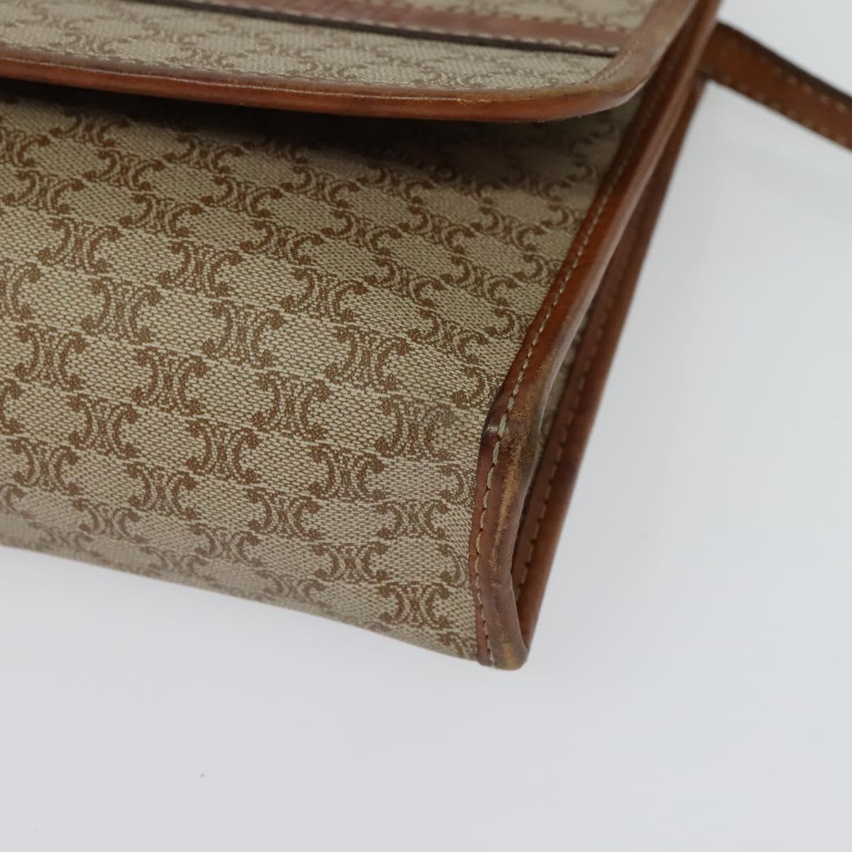 CELINE Macadam Canvas Shoulder Bag PVC Beige Gold Auth BA4128