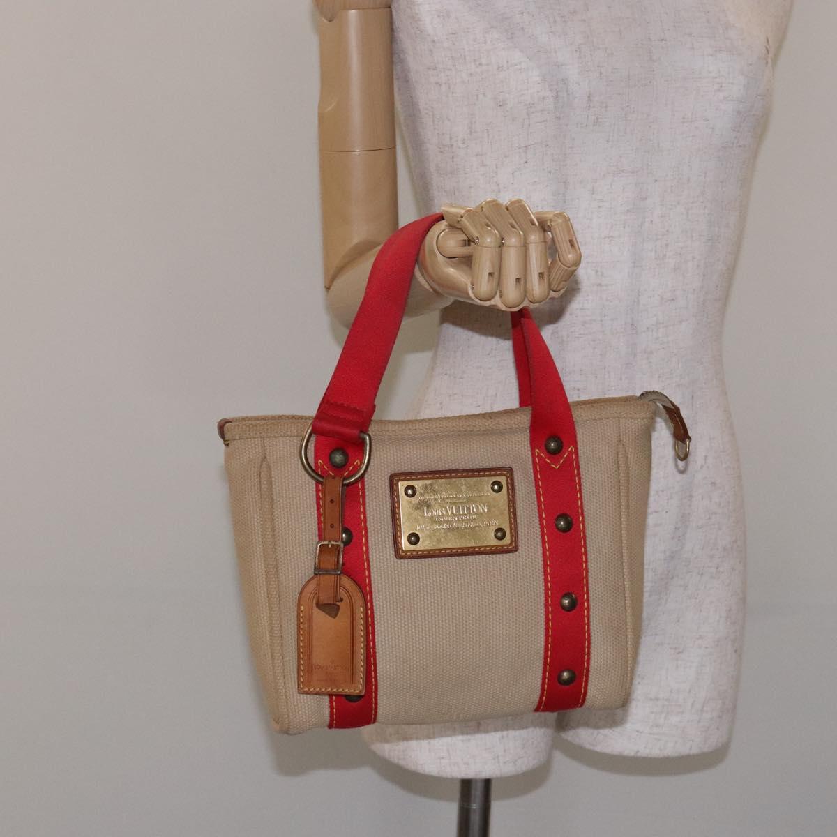 LOUIS VUITTON Antigua Cabas PM Hand Bag Red Beige M40038 LV Auth BA4135