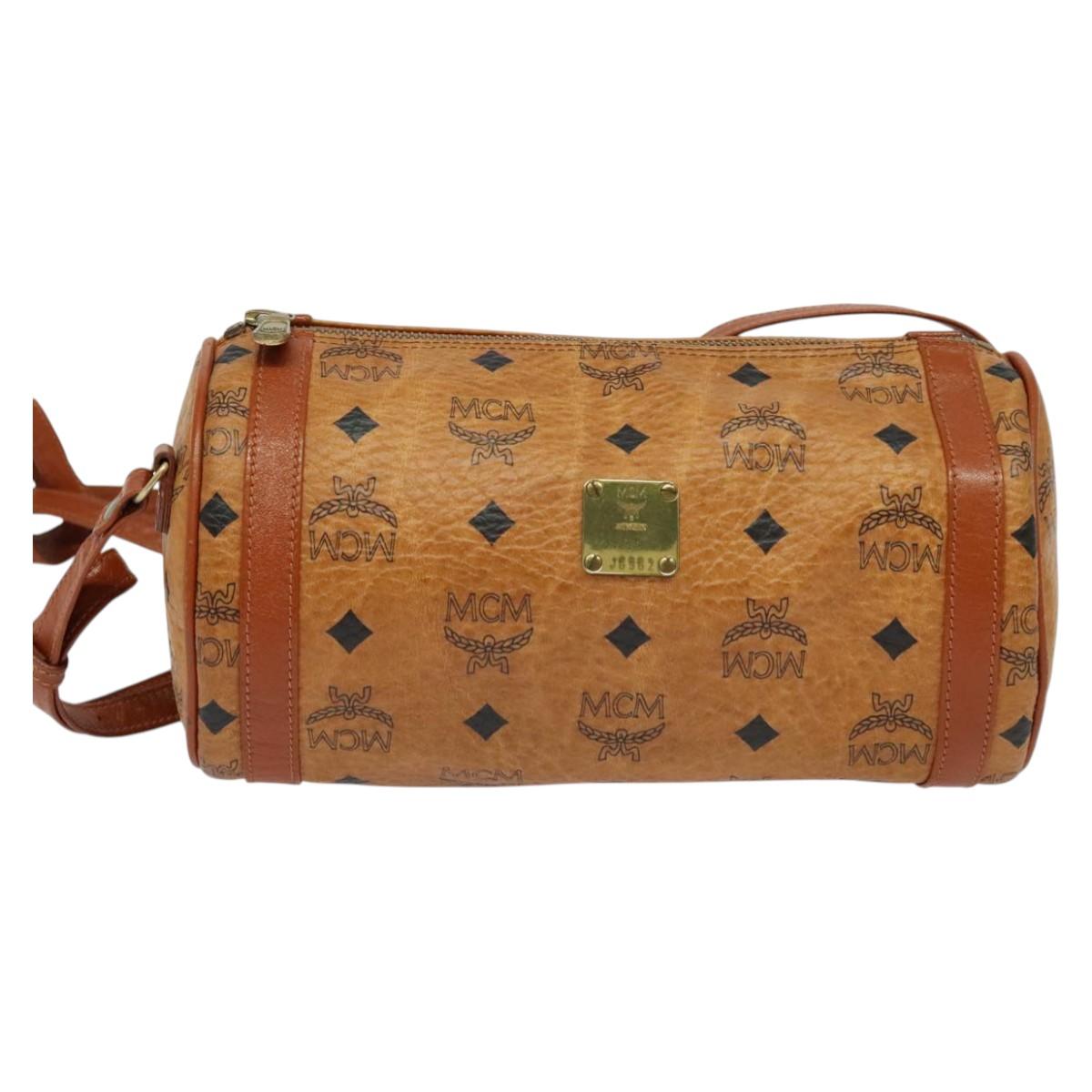 MCM Logogram Vicetos Shoulder Bag PVC Leather Brown Gold Auth BA4155