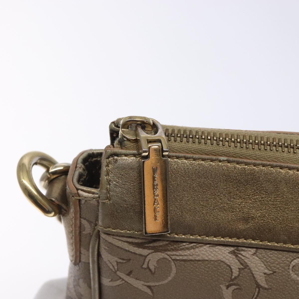 VERSACE Chain Shoulder Bag PVC Canvas Beige Gold Auth BA4156