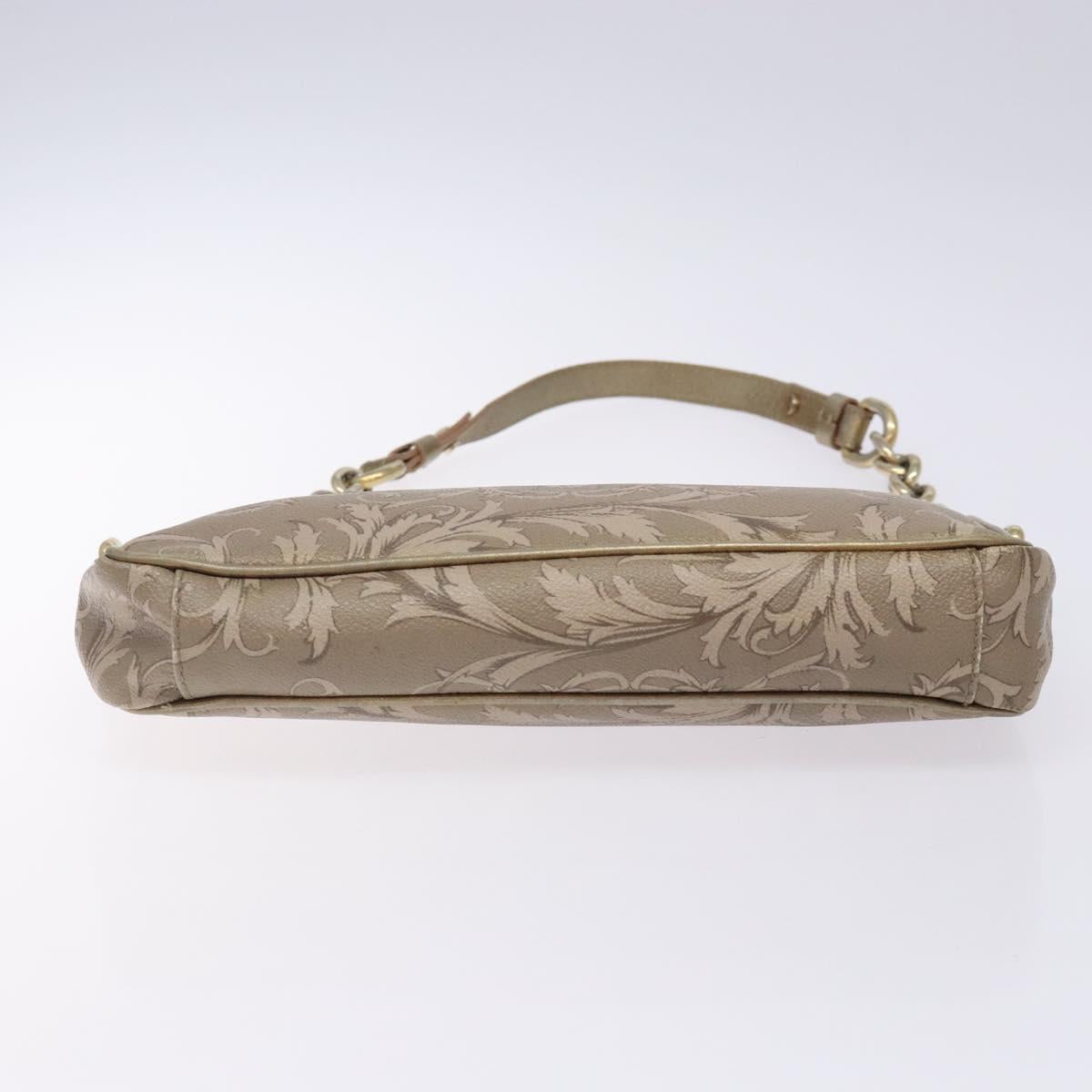 VERSACE Chain Shoulder Bag PVC Canvas Beige Gold Auth BA4156