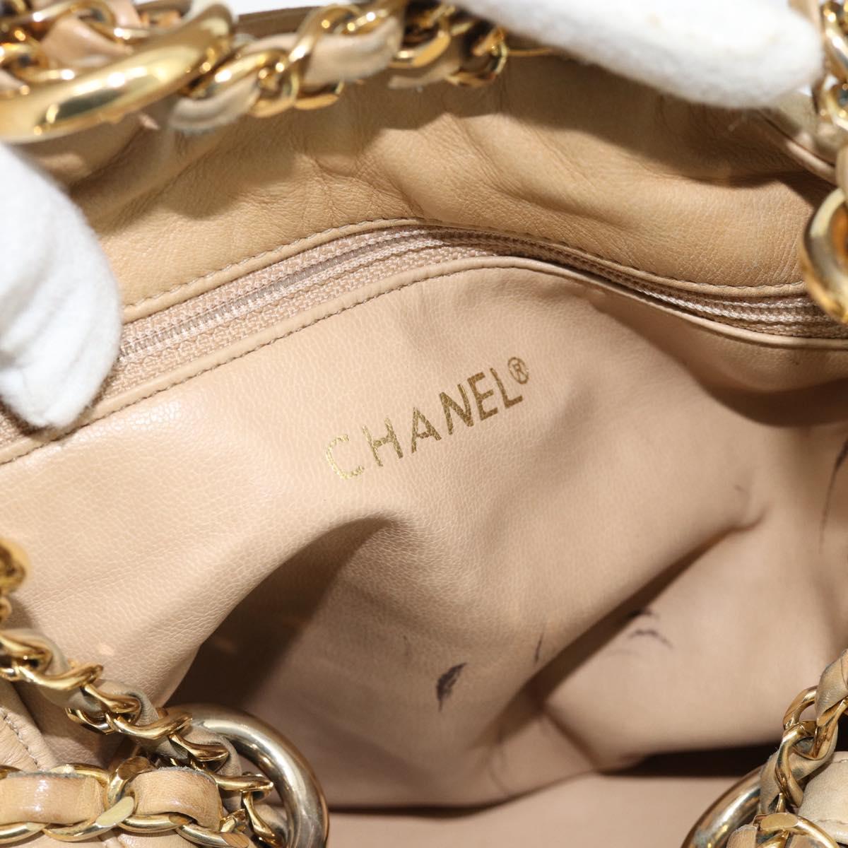 CHANEL Matelasse Chain Shoulder Bag Lamb Skin Beige Gold CC Auth BA4158