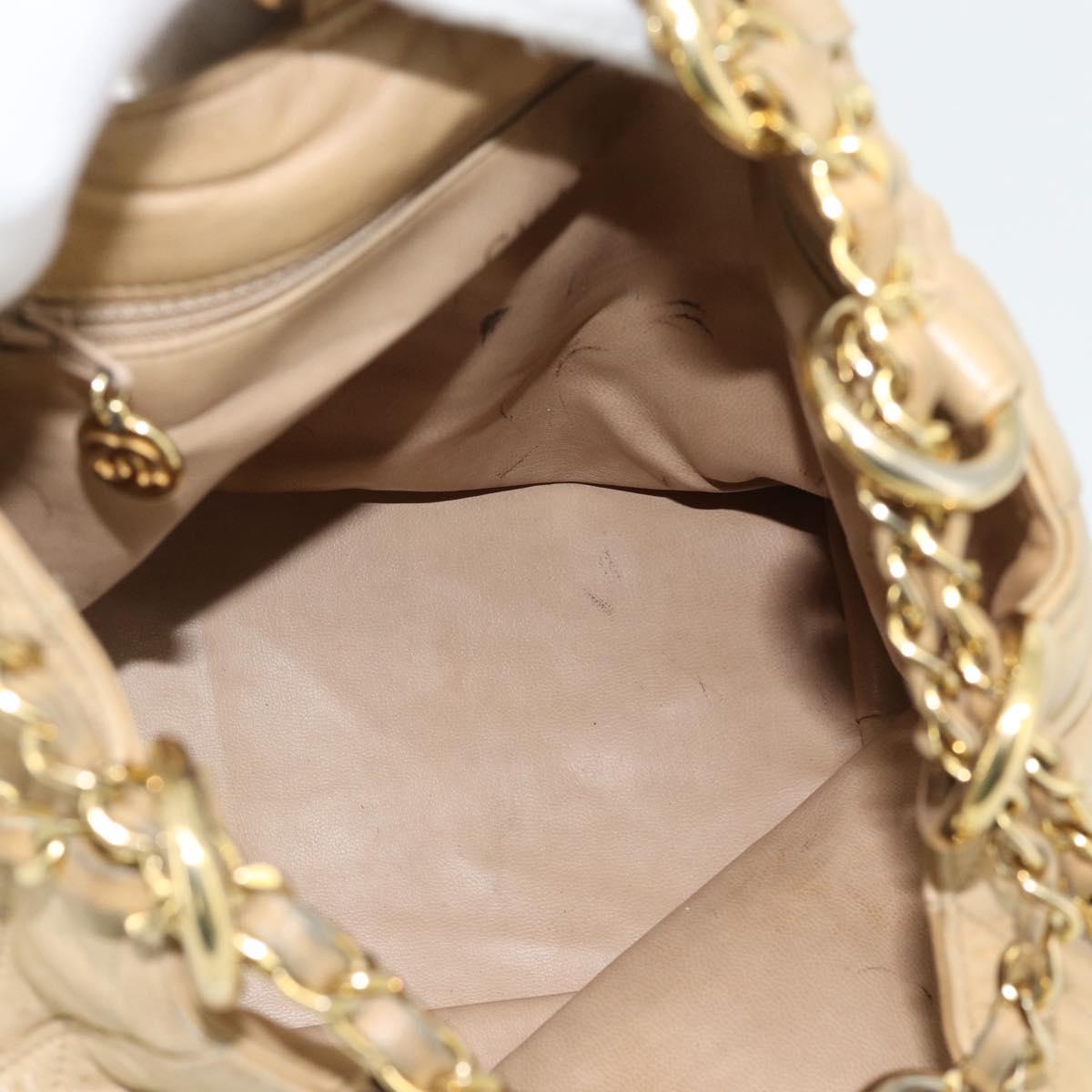 CHANEL Matelasse Chain Shoulder Bag Lamb Skin Beige Gold CC Auth BA4158