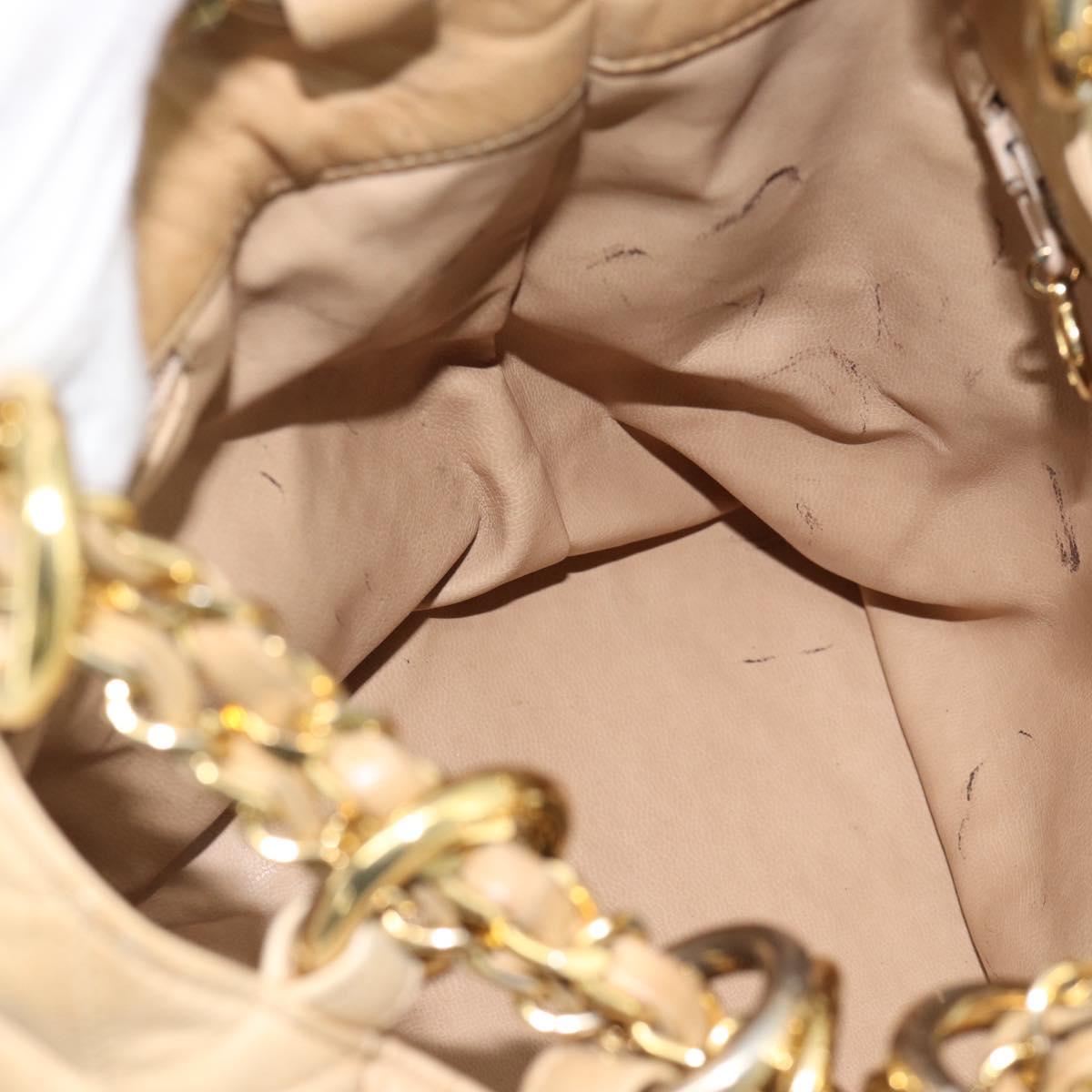 CHANEL Matelasse Chain Shoulder Bag Lamb Skin Beige Gold CC Auth BA4158