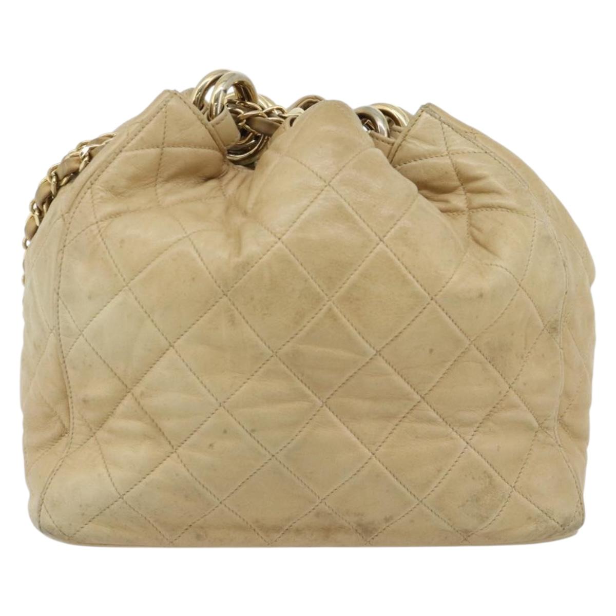 CHANEL Matelasse Chain Shoulder Bag Lamb Skin Beige Gold CC Auth BA4158