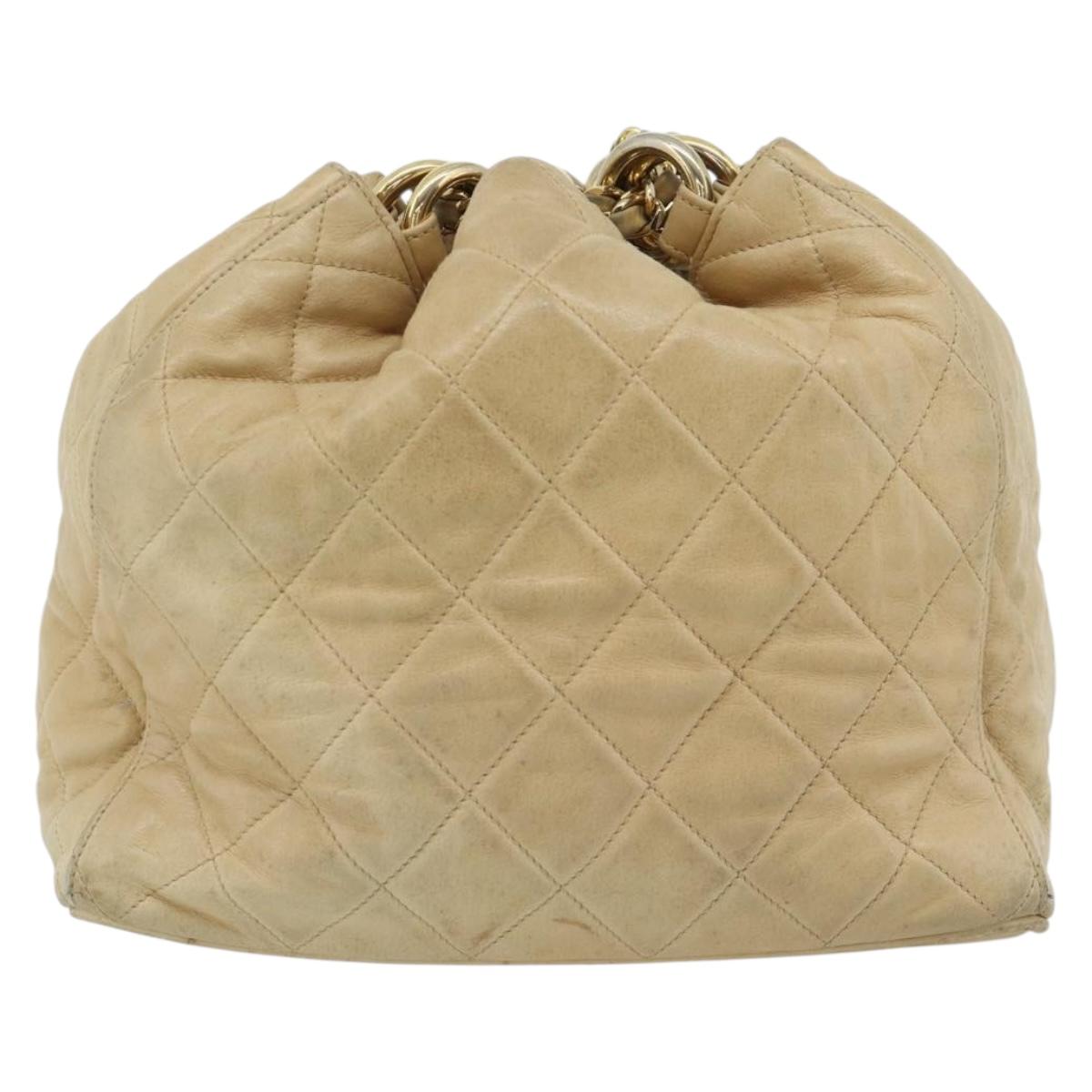 CHANEL Matelasse Chain Shoulder Bag Lamb Skin Beige Gold CC Auth BA4158