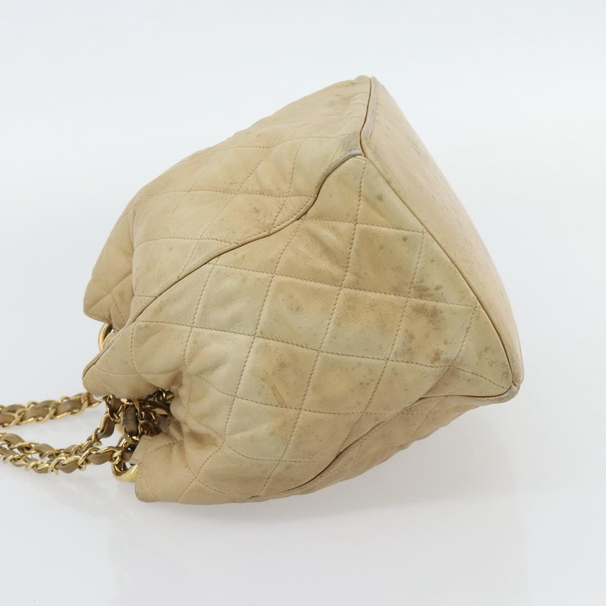 CHANEL Matelasse Chain Shoulder Bag Lamb Skin Beige Gold CC Auth BA4158