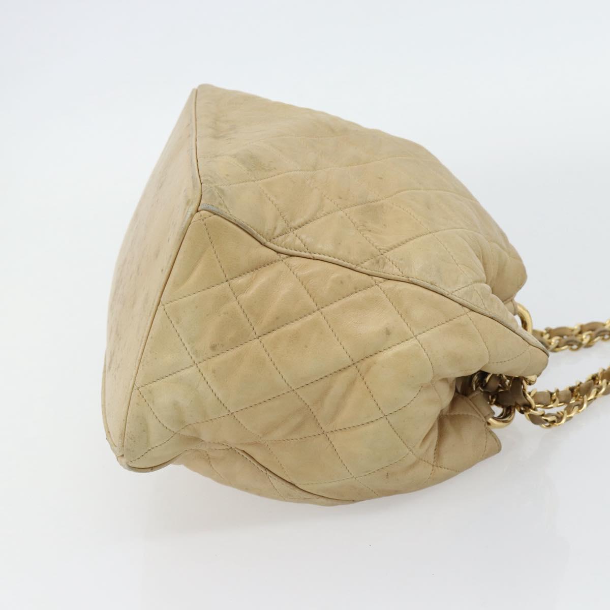 CHANEL Matelasse Chain Shoulder Bag Lamb Skin Beige Gold CC Auth BA4158