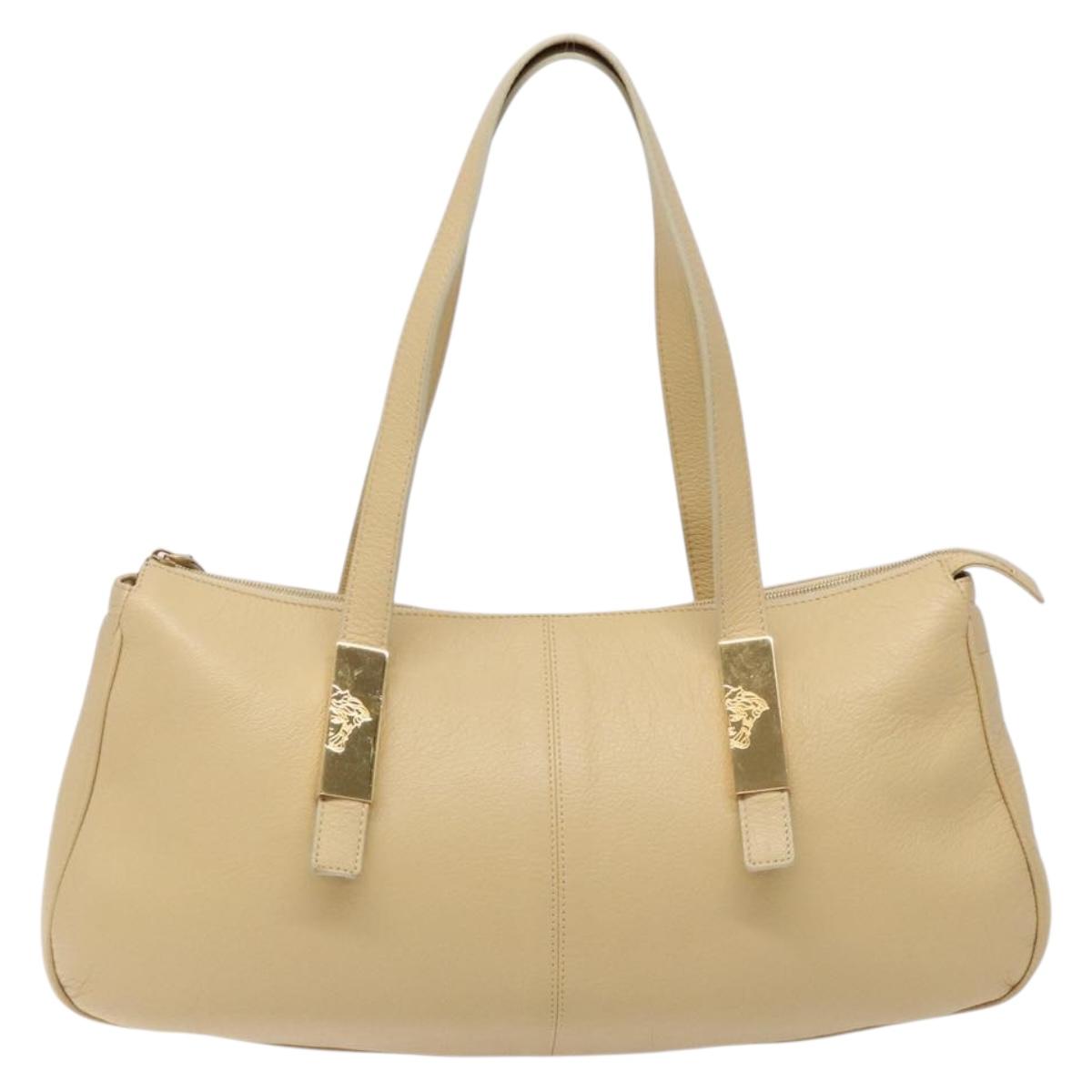 Gianni Versace Shoulder Bag Leather Beige Gold Auth BA4159