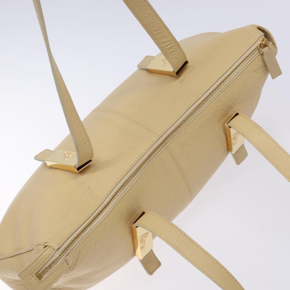 Gianni Versace Shoulder Bag Leather Beige Gold Auth BA4159