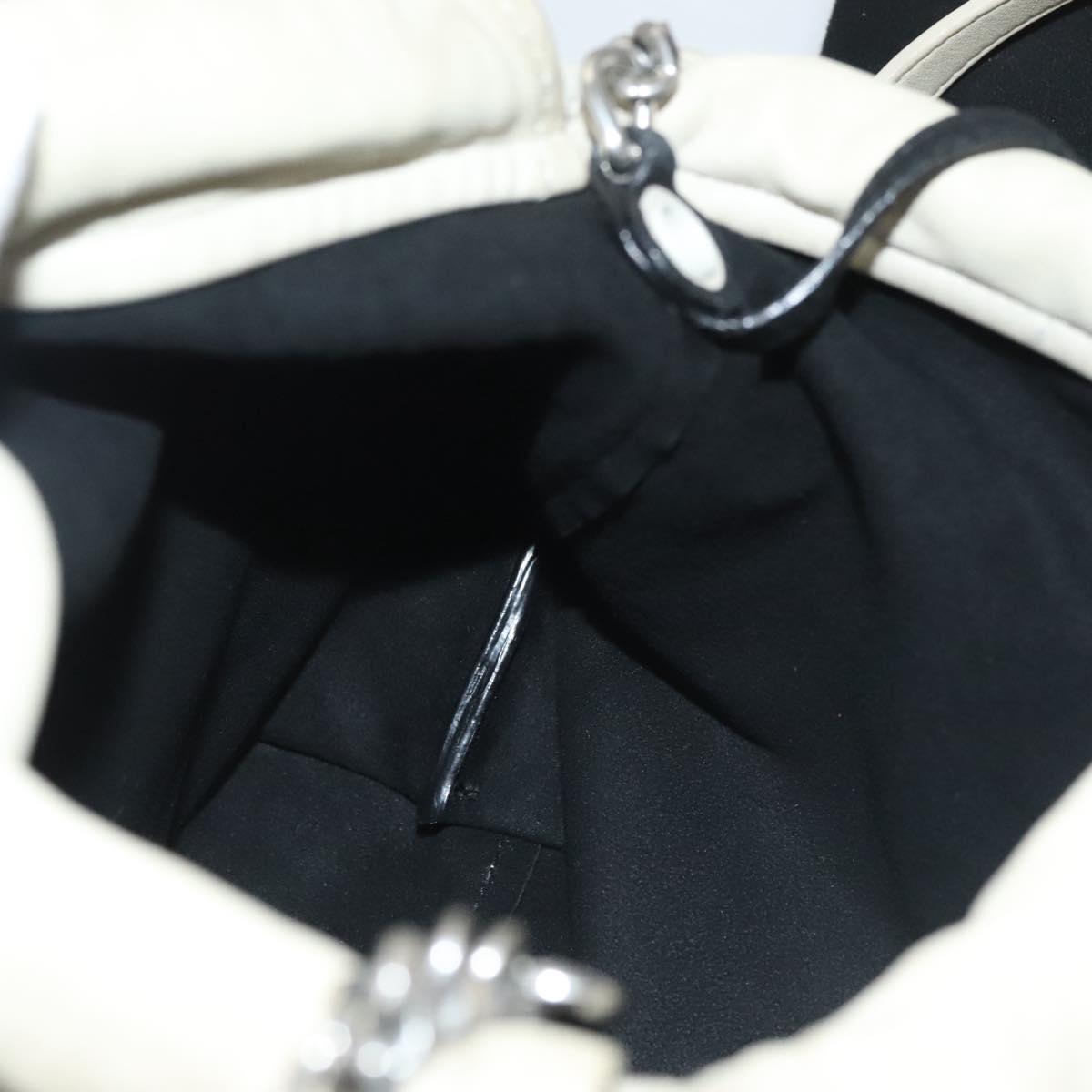 SAINT LAURENT Chain Teddy Small Shoulder Bag Leather White Silver Auth BA4161