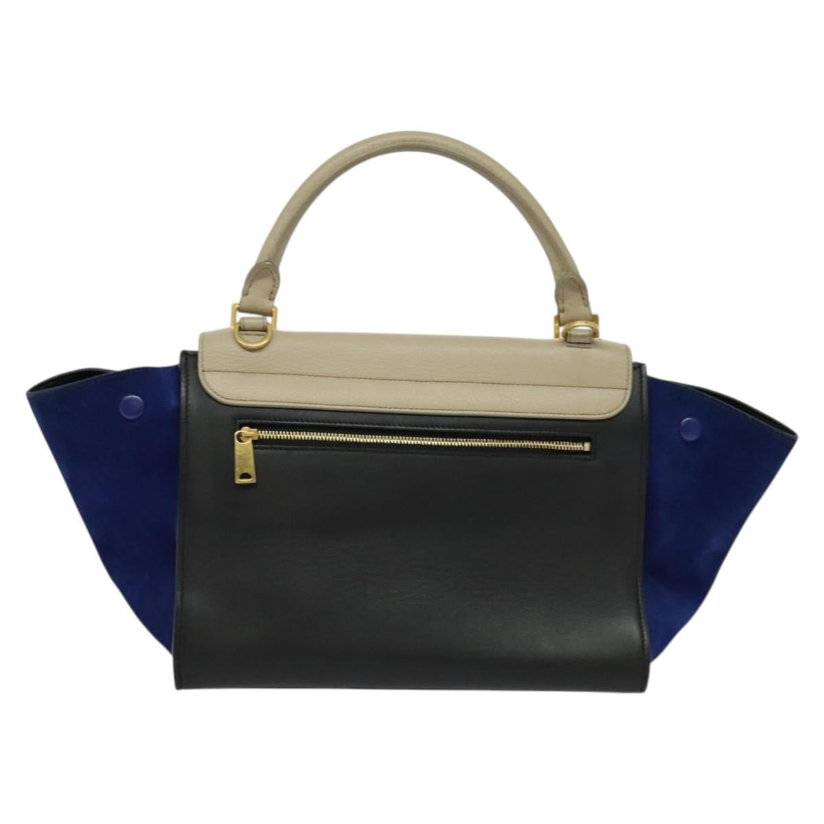 CELINE Trapeze Hand Bag Leather 2way Beige Gold Auth BA4167