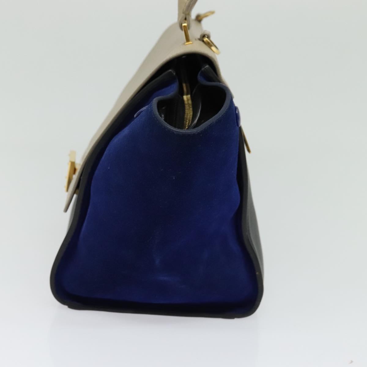 CELINE Trapeze Hand Bag Leather 2way Beige Gold Auth BA4167