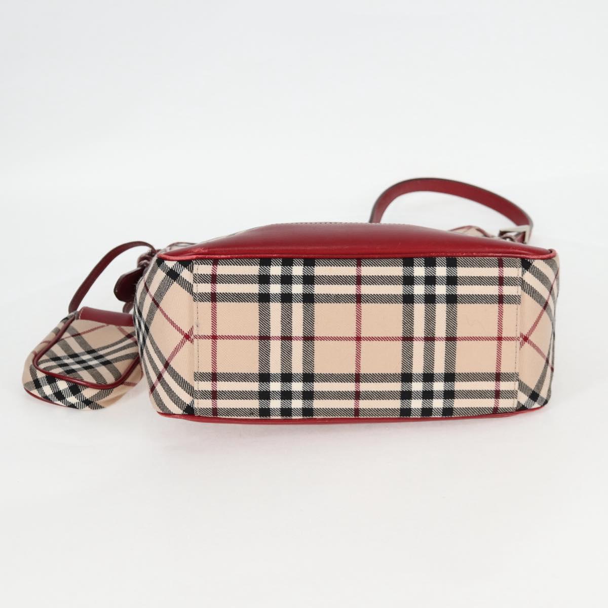 BURBERRY Nova Check Blue Label Shoulder Bag Canvas Beige Silver Auth BA4179