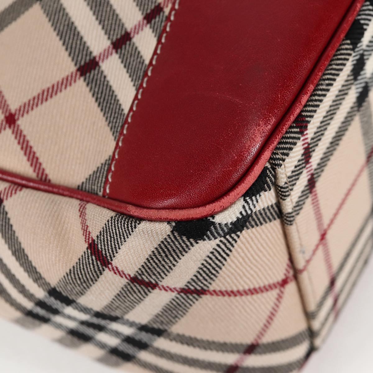 BURBERRY Nova Check Blue Label Shoulder Bag Canvas Beige Silver Auth BA4179