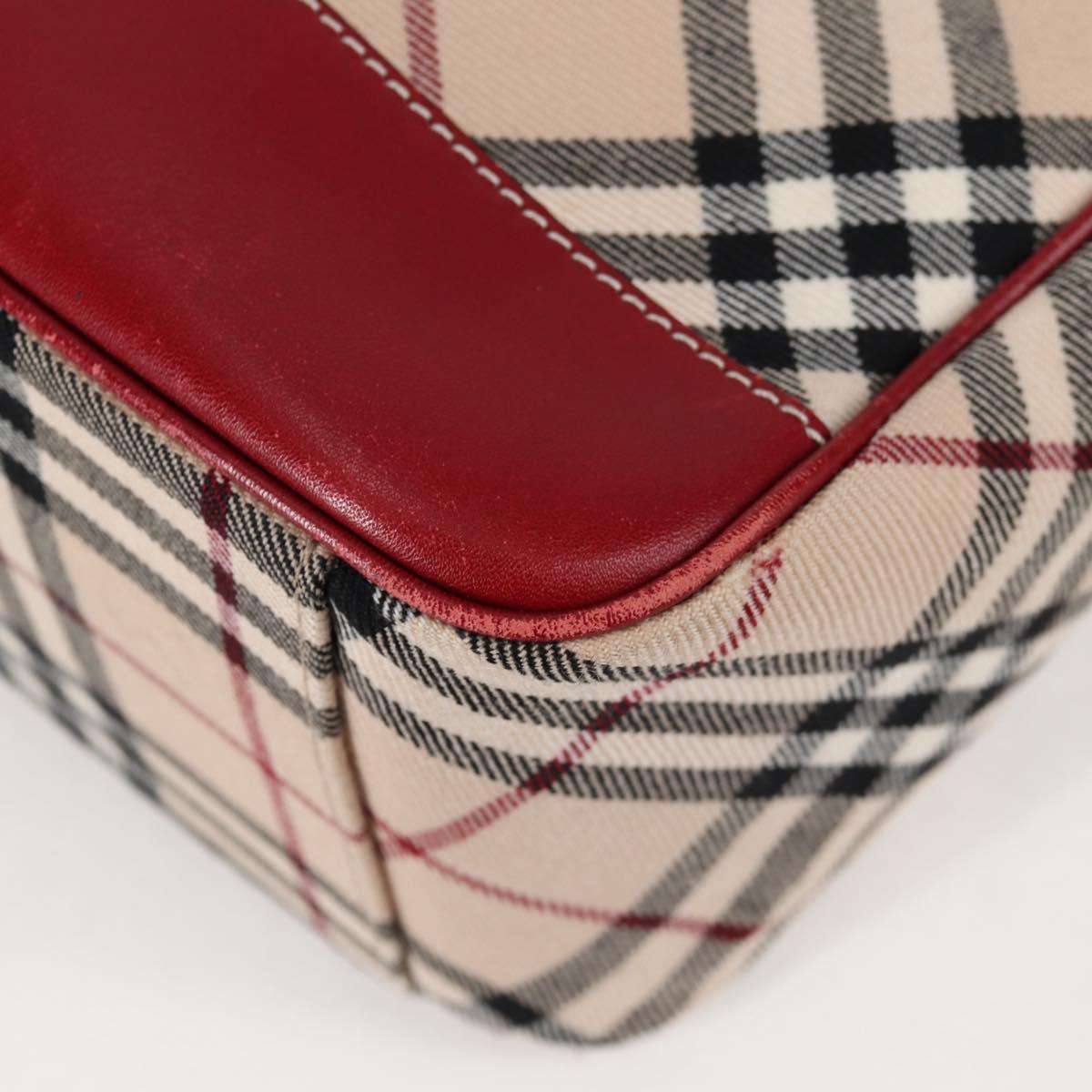 BURBERRY Nova Check Blue Label Shoulder Bag Canvas Beige Silver Auth BA4179