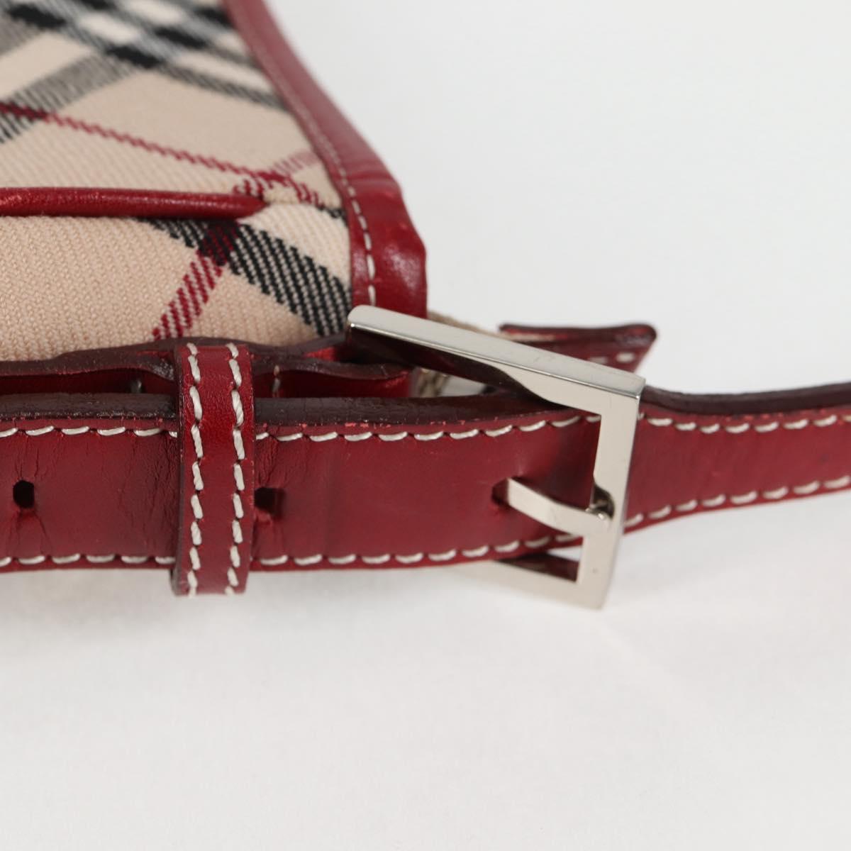 BURBERRY Nova Check Blue Label Shoulder Bag Canvas Beige Silver Auth BA4179