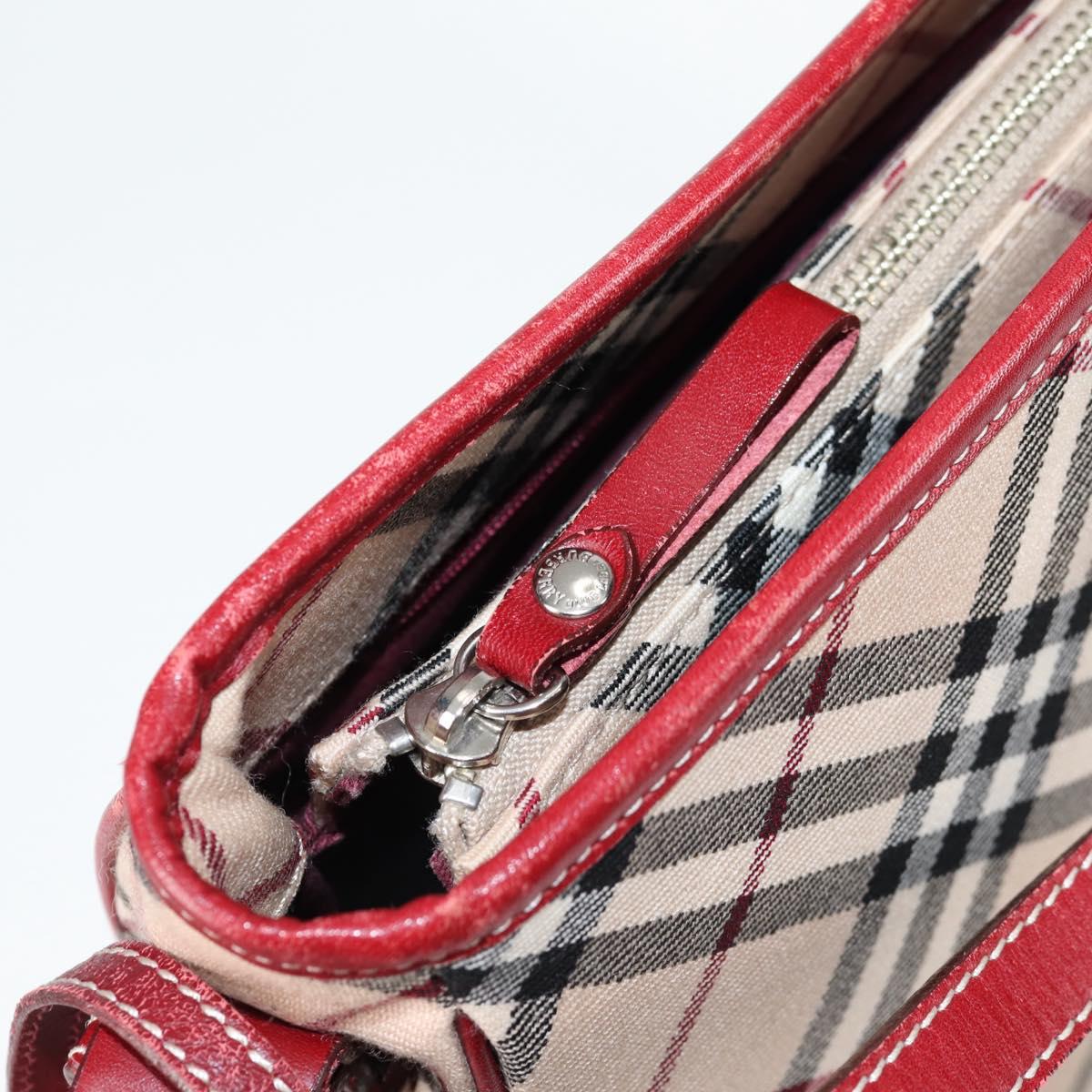 BURBERRY Nova Check Blue Label Shoulder Bag Canvas Beige Silver Auth BA4179