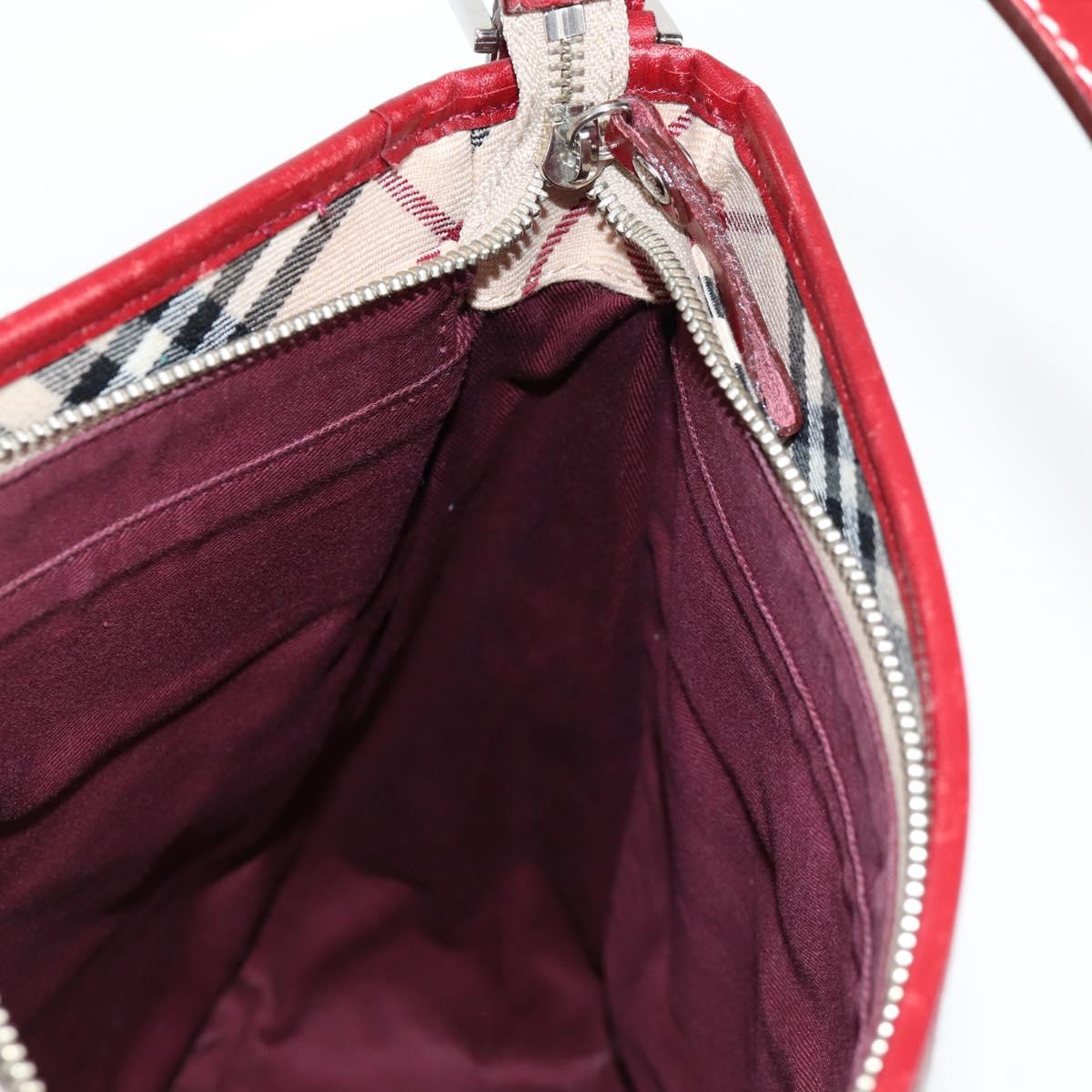 BURBERRY Nova Check Blue Label Shoulder Bag Canvas Beige Silver Auth BA4179