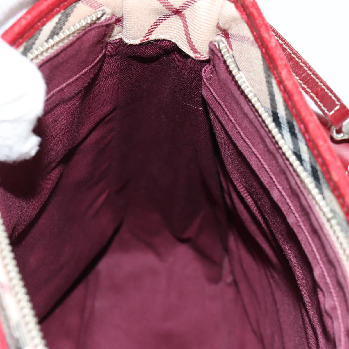 BURBERRY Nova Check Blue Label Shoulder Bag Canvas Beige Silver Auth BA4179