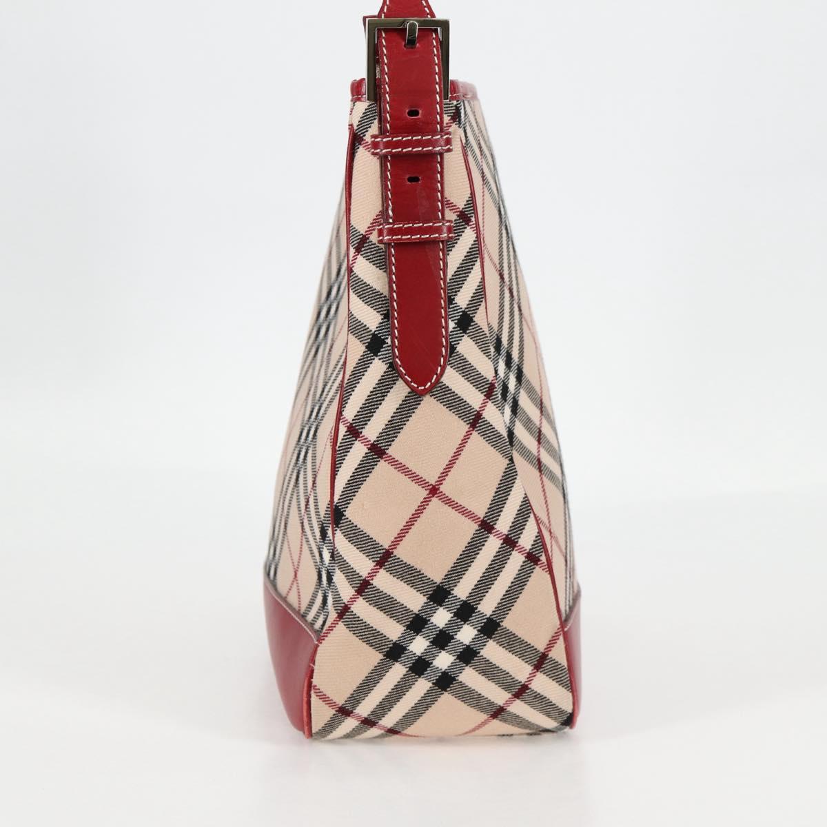 BURBERRY Nova Check Blue Label Shoulder Bag Canvas Beige Silver Auth BA4179