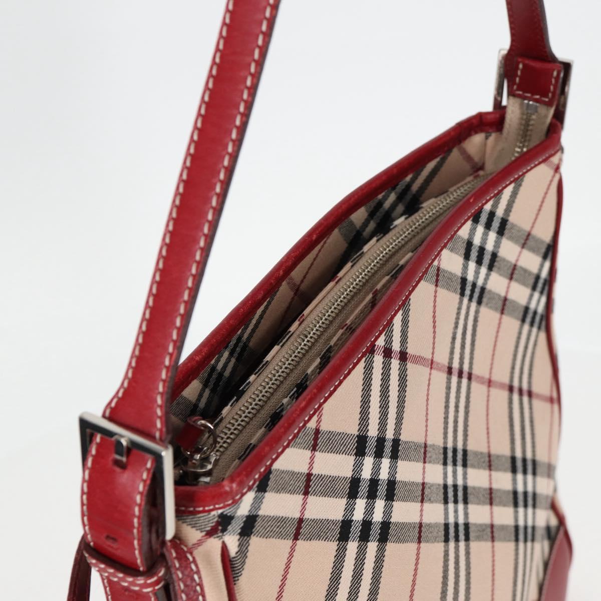 BURBERRY Nova Check Blue Label Shoulder Bag Canvas Beige Silver Auth BA4179