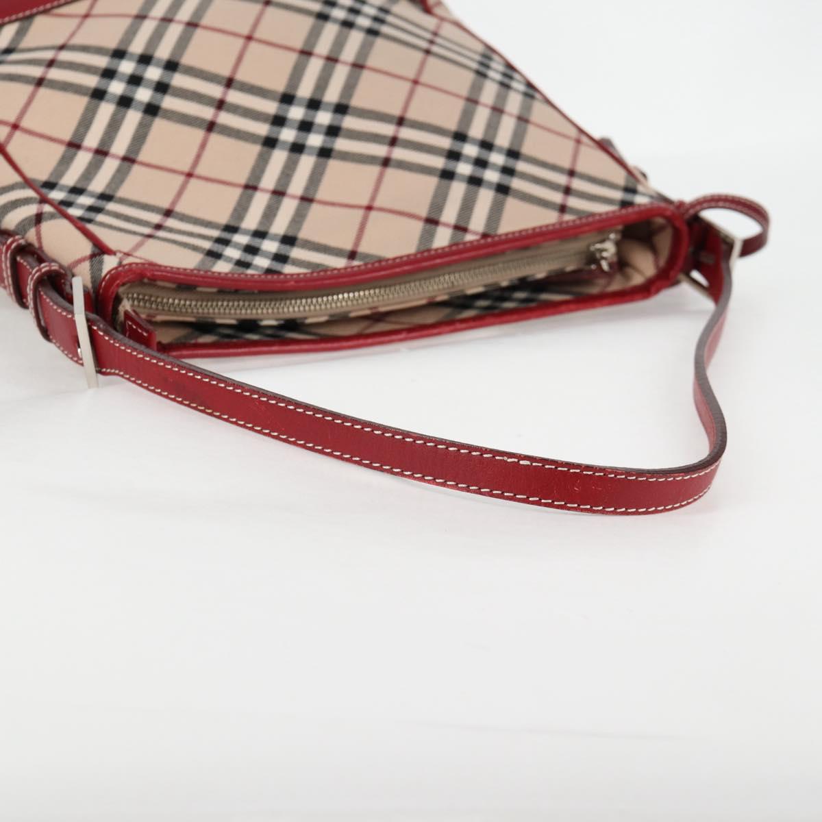 BURBERRY Nova Check Blue Label Shoulder Bag Canvas Beige Silver Auth BA4179