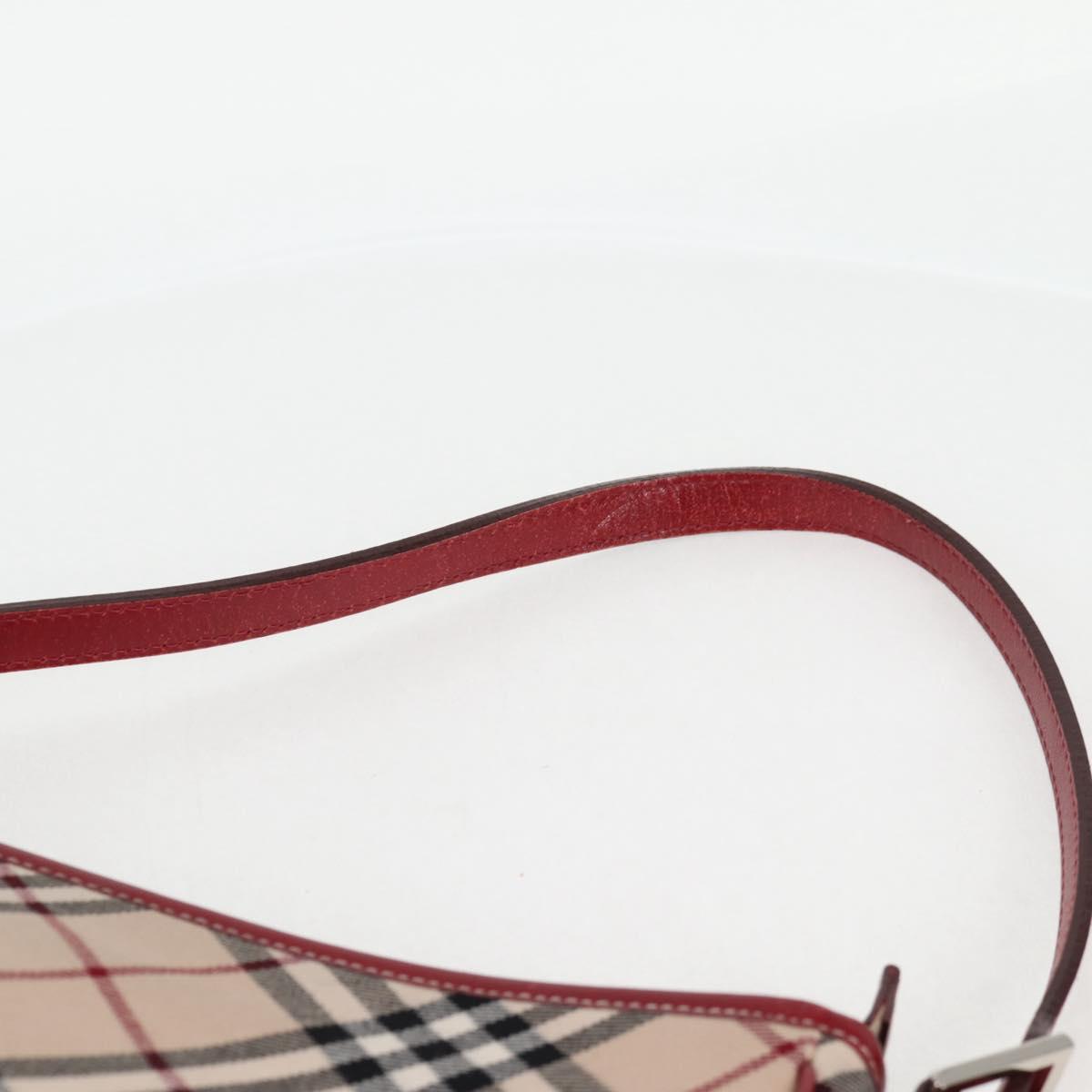 BURBERRY Nova Check Blue Label Shoulder Bag Canvas Beige Silver Auth BA4179