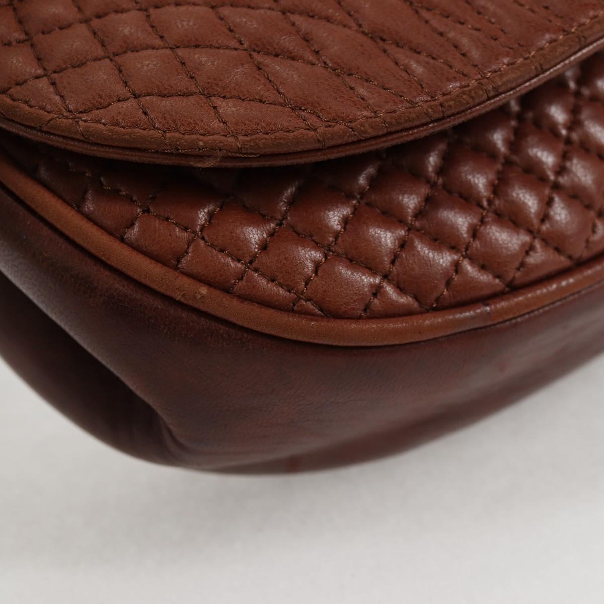 BALLY Quilted Shoulder Bag Leather Brown Gold Auth BA4180