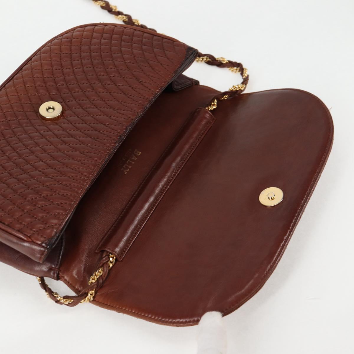 BALLY Quilted Shoulder Bag Leather Brown Gold Auth BA4180