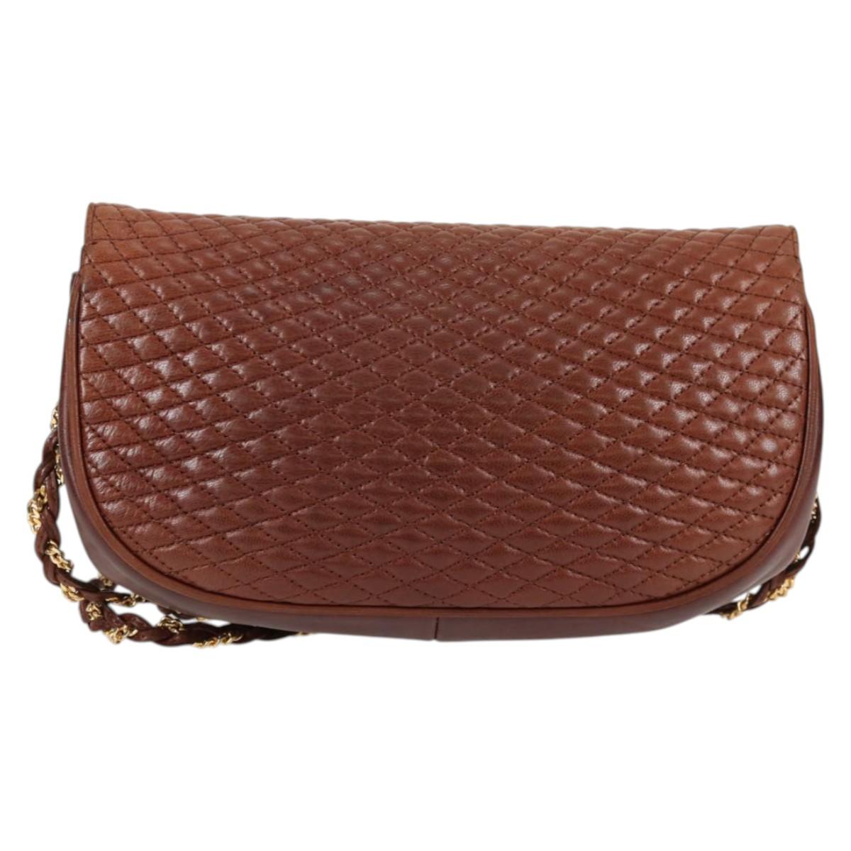 BALLY Quilted Shoulder Bag Leather Brown Gold Auth BA4180