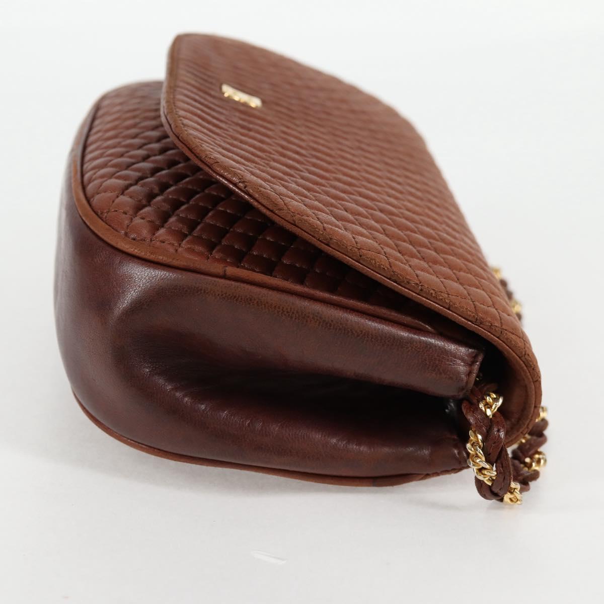 BALLY Quilted Shoulder Bag Leather Brown Gold Auth BA4180