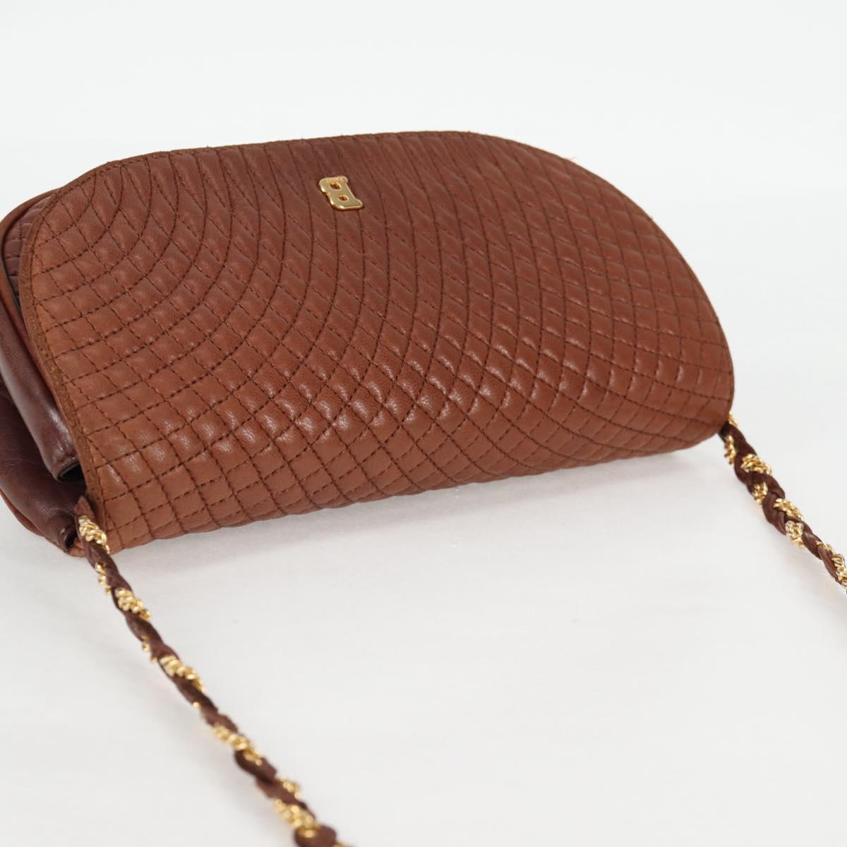 BALLY Quilted Shoulder Bag Leather Brown Gold Auth BA4180