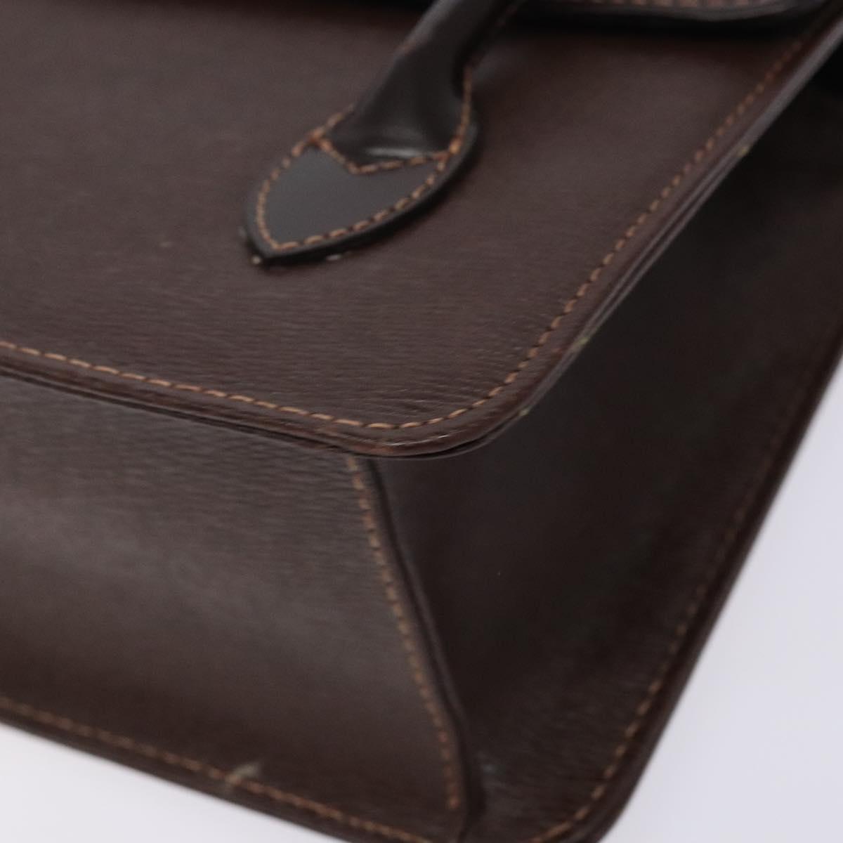 Burberrys Hand Bag Leather Dark Brown Gold Auth BA4181