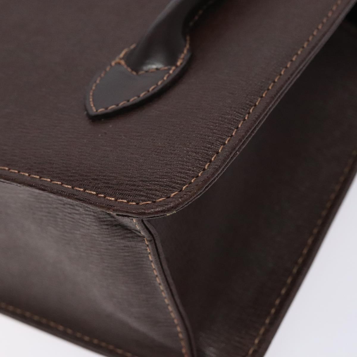 Burberrys Hand Bag Leather Dark Brown Gold Auth BA4181