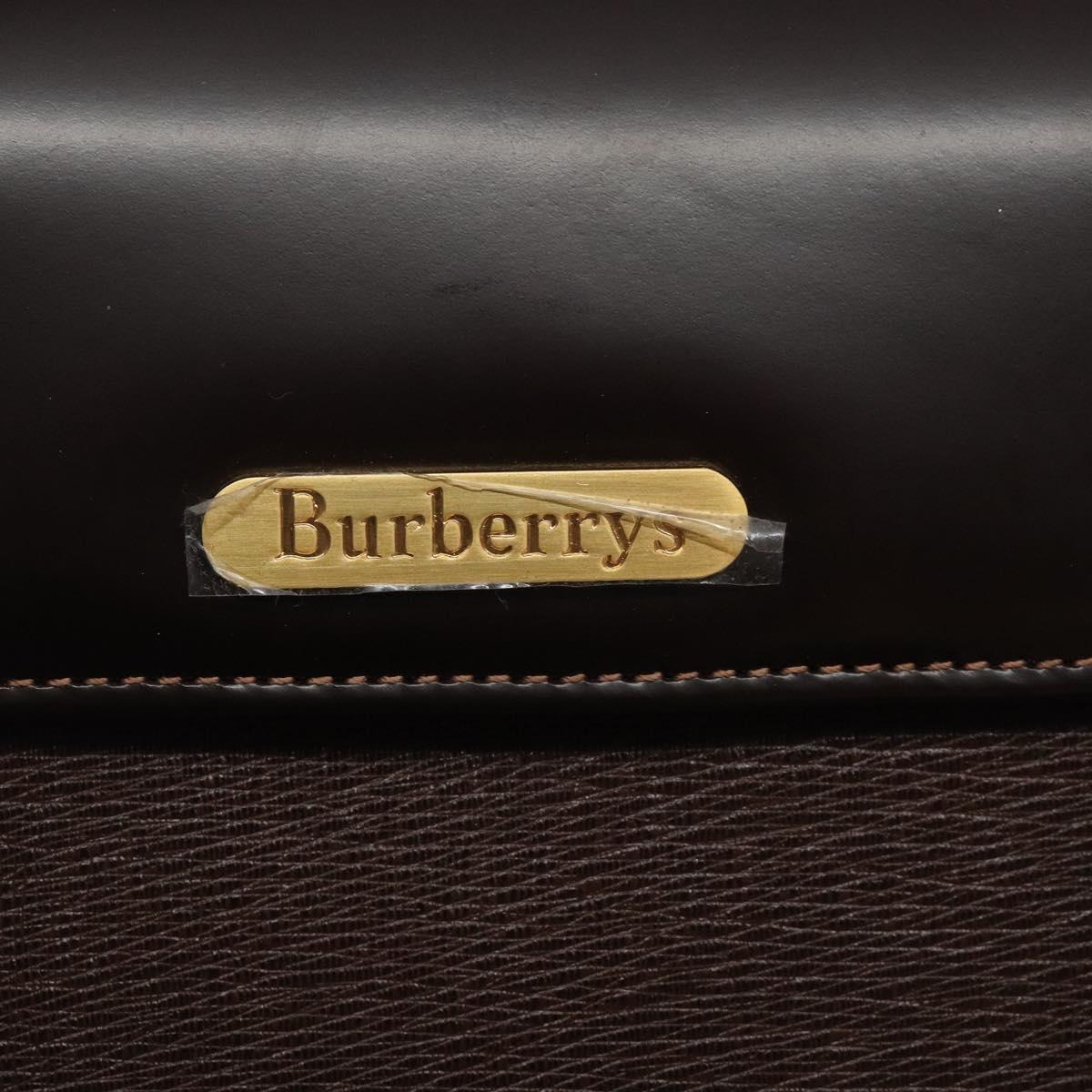 Burberrys Hand Bag Leather Dark Brown Gold Auth BA4181
