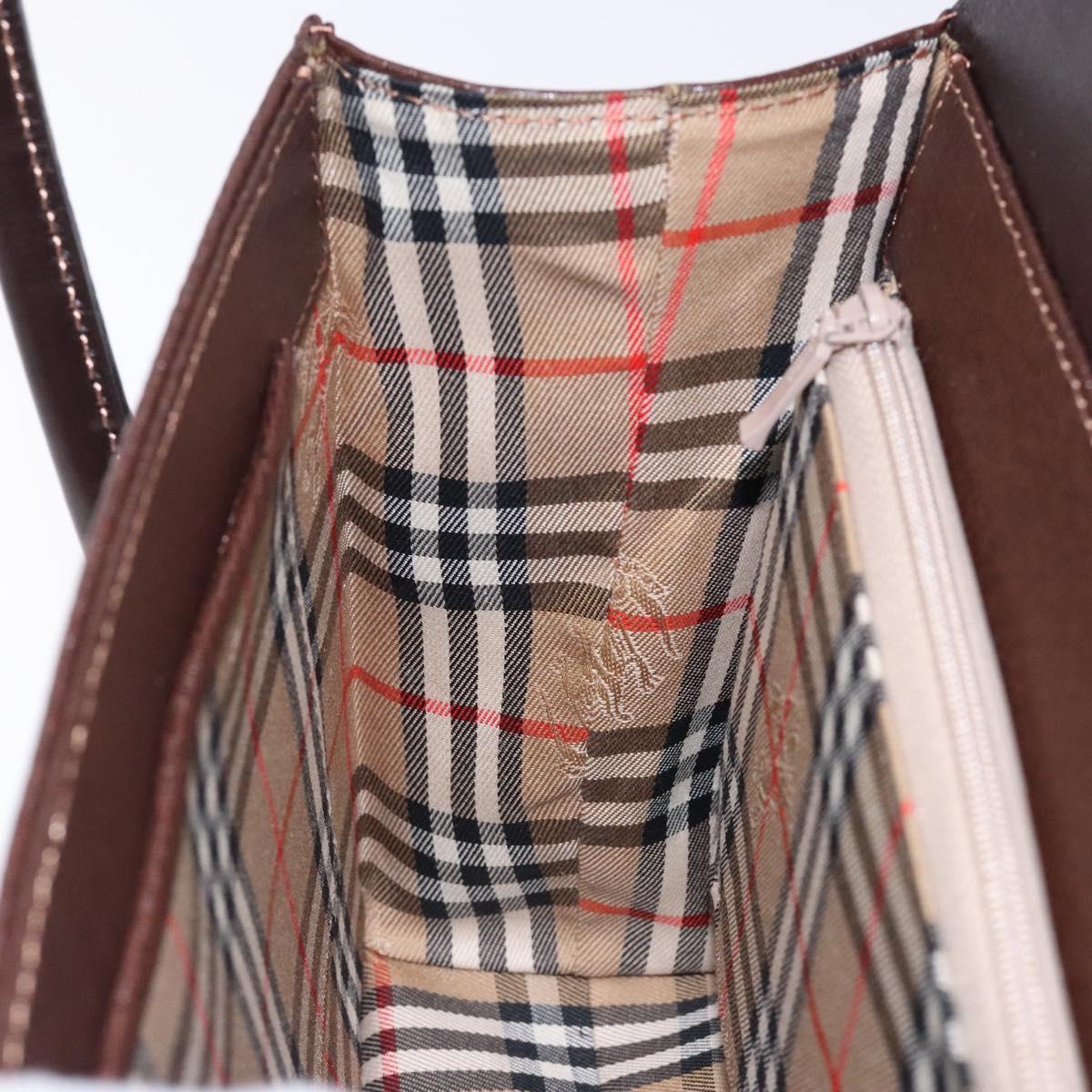 Burberrys Hand Bag Leather Dark Brown Gold Auth BA4181