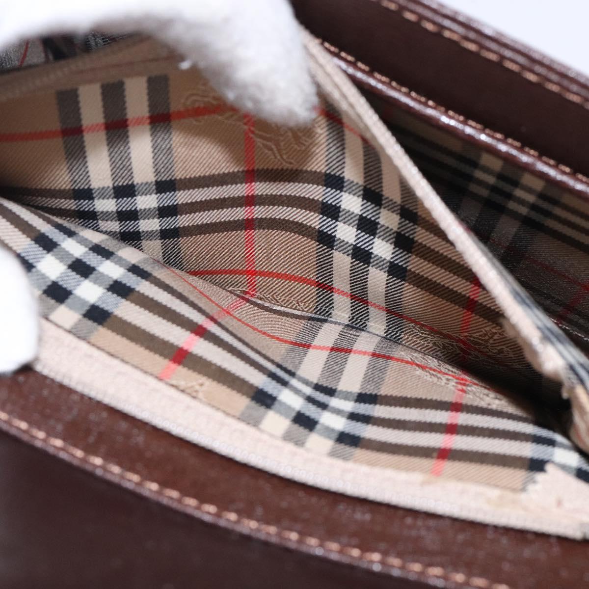 Burberrys Hand Bag Leather Dark Brown Gold Auth BA4181