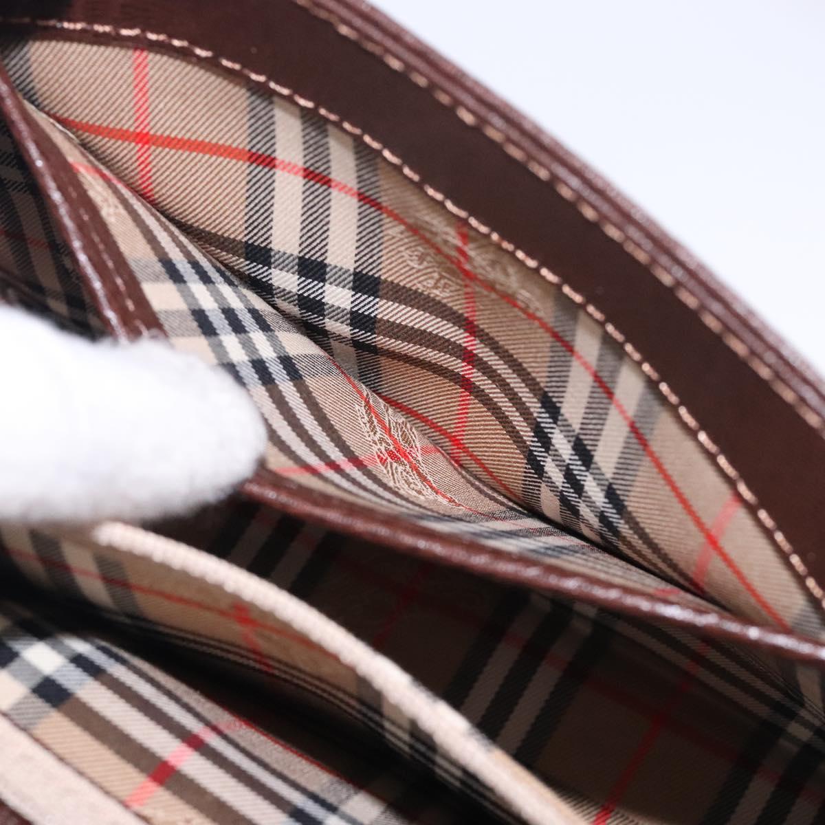 Burberrys Hand Bag Leather Dark Brown Gold Auth BA4181